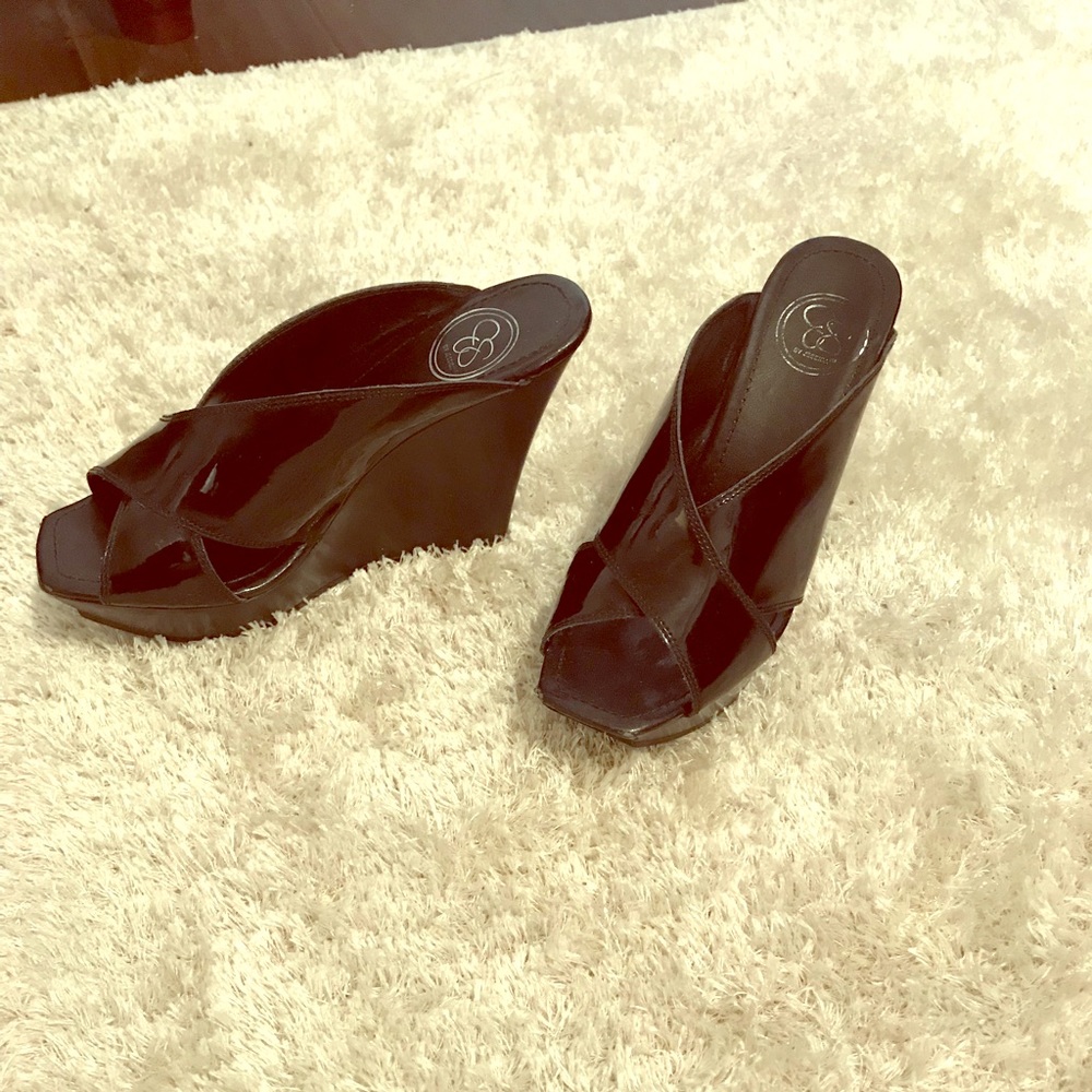 Jessica Simpson Patent Leather Wedge Mules